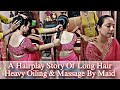 Heavy Oiling Hairplay Story By Maid Pink Saree Look Relaxing Head Massage Sleek Braid Transformation