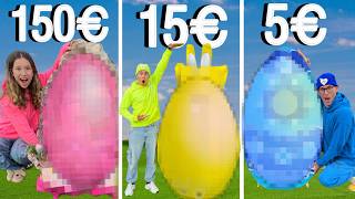 5€ vs 15€ vs 150€ para construir un Huevo GIGANTE de Cartón / Desafío de Presupuesto