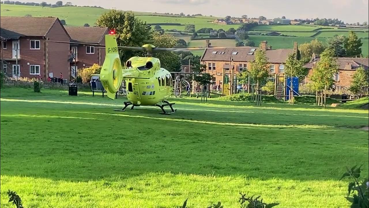 Skelmanthorpe air ambulance nearly in back garden YouTube