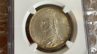 NGC鑑定UNC】1887年 ジュビリーヘッド 1/2 ハーフクラウン銀貨