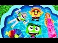 Learn Characters, Spongebob, Teen Titans Go, Super Heroes, Barbie, and Toy Story in Pool