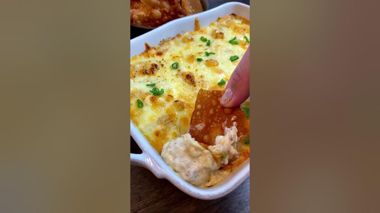 CREAMY Crab Rangoon Dip with Homemade Wonton Chips - YouTube