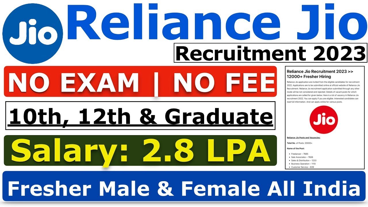 Reliance Jio Recruitment 2023 | Reliance Jio New Jobs 2023 | | Reliance Jio Vacancy For Freshers