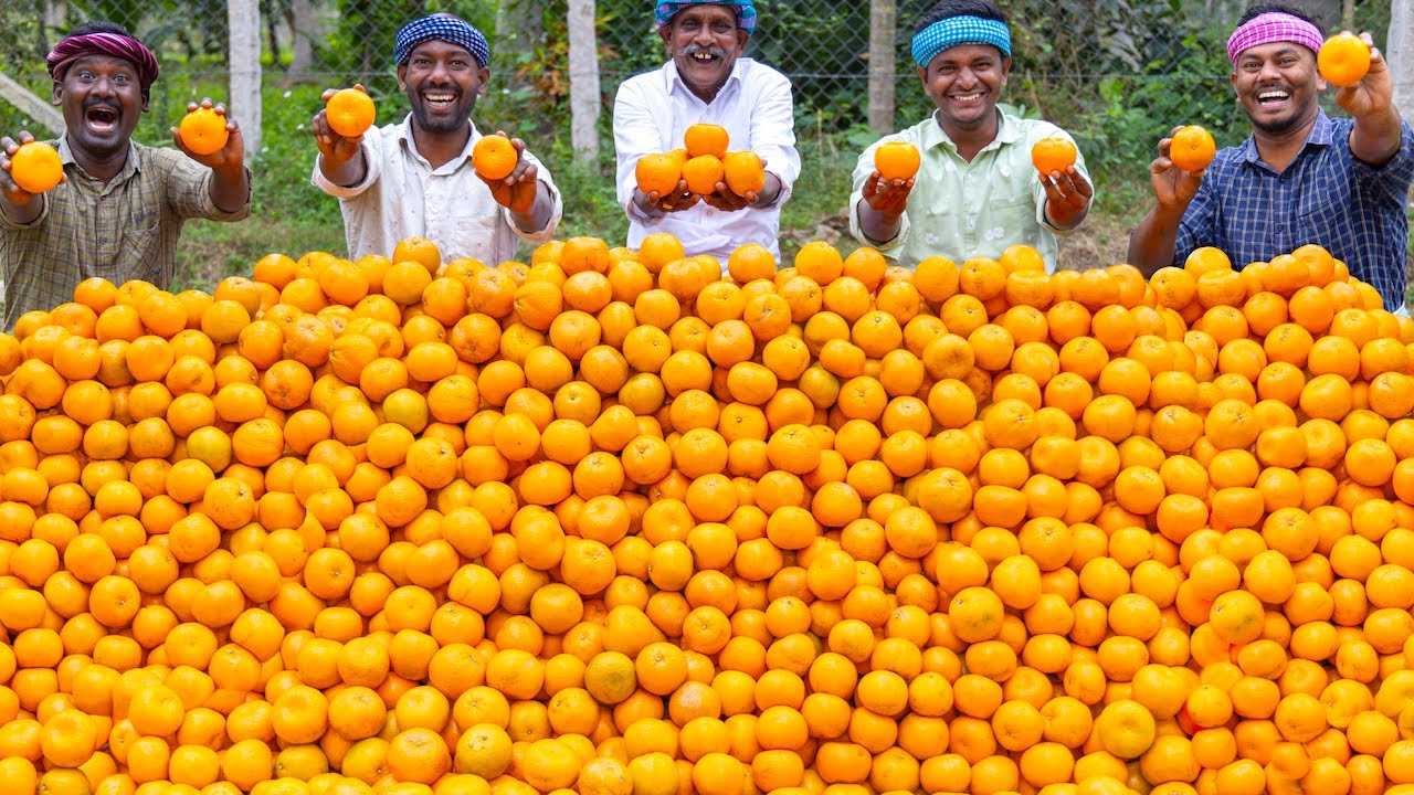 ORANGE JUICE | Huge Orange Juice Making | Orange Recipes | Cooking Kesari Dessert Recipe in Village's Banner