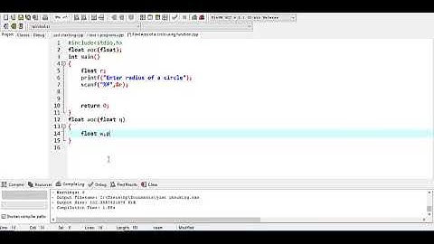 Using function to find area of a circle in c language