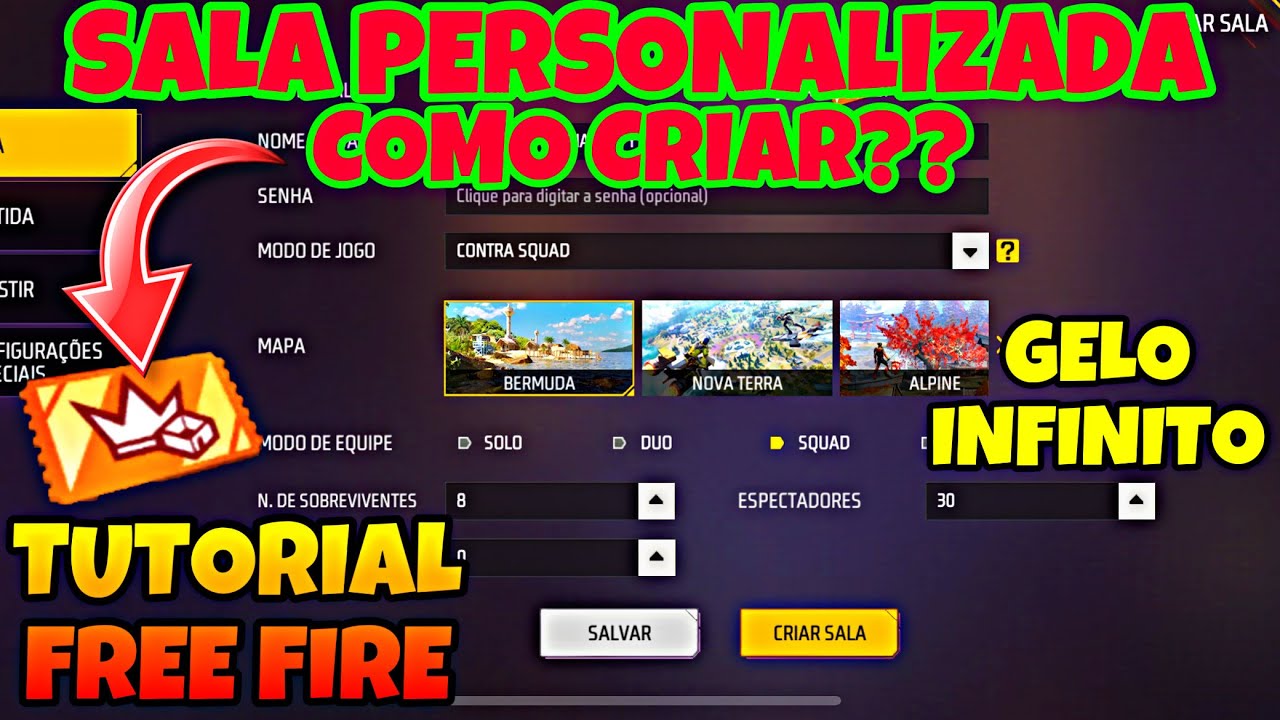COMO CRIAR SALA PERSONALIZADA PARA JOGAR X1 COM SEU AMIGO E COLOCAR GELO INFINITO NO FREE FIRE