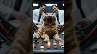 Cat on space capsule mock-ups at NASA