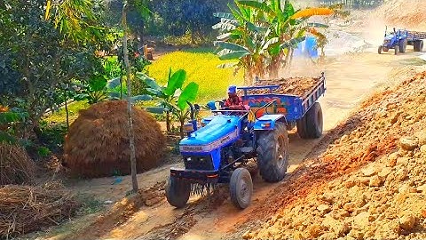 Unseen CAT or JCB 3dx Excavator Loading Sand And Unloading Eicher 5660 |Sonalika RX 50 Tractor Part1