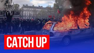 Chaos as French protesters face off with riot police