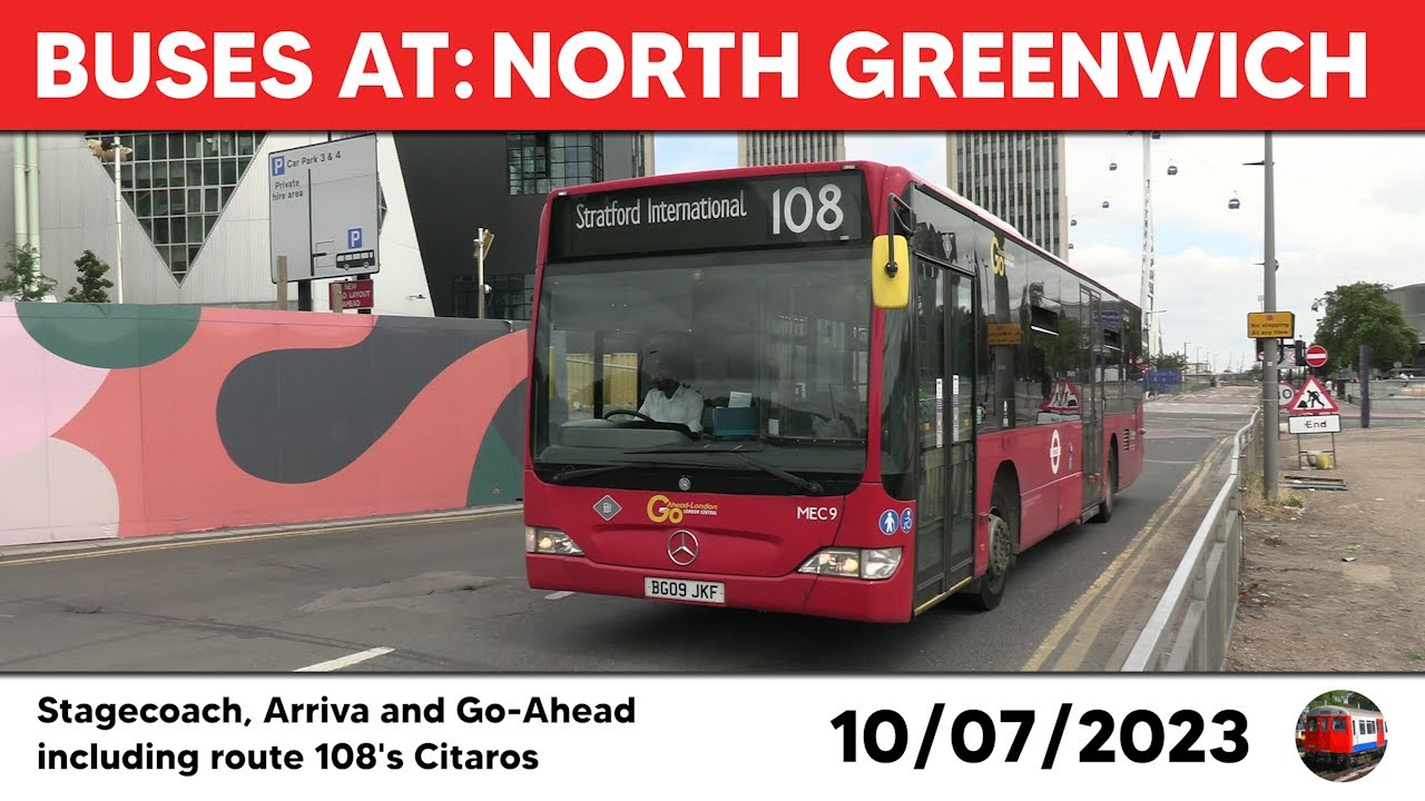 London buses at North Greenwich 10/07/2023