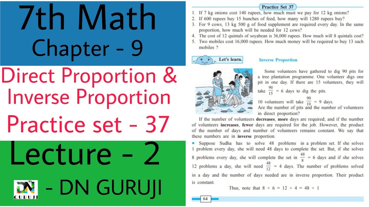 7th Math Practice set 37, Chapter 9, Direct & Inverse Proportion ...