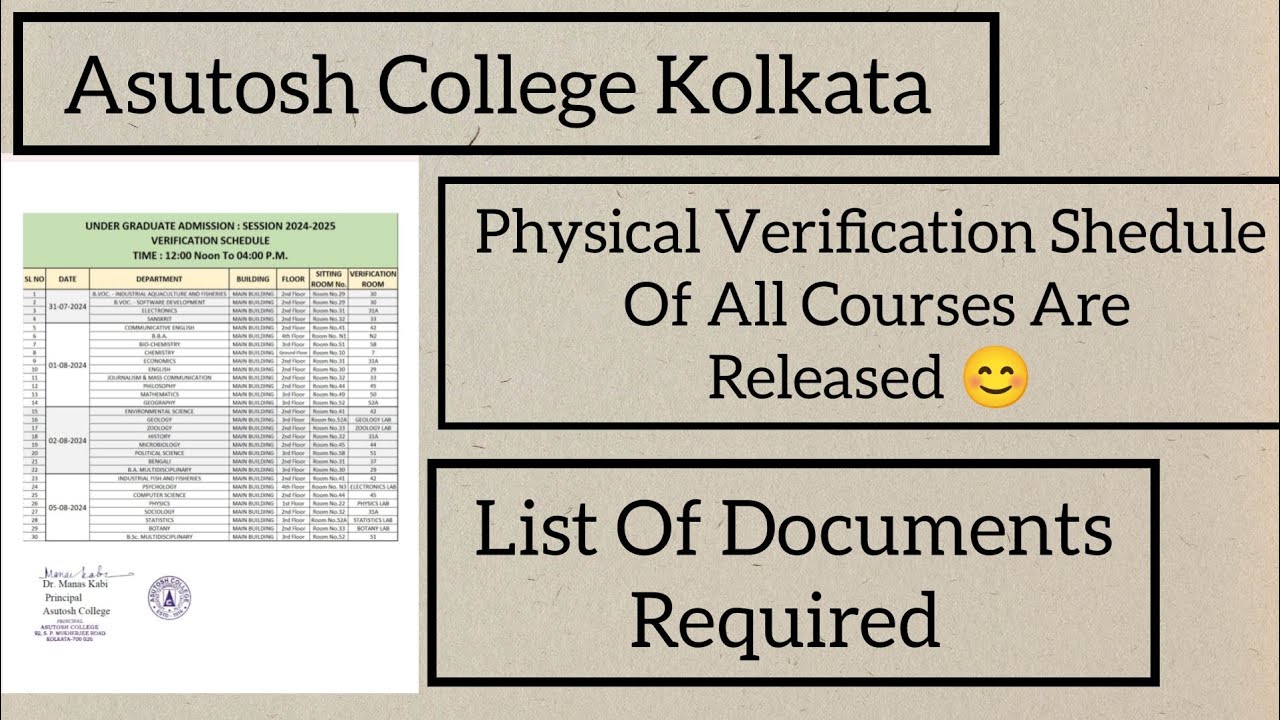 All Courses Physical Verification Schedule Released| Asutosh College Kolkata|| Documents Required||