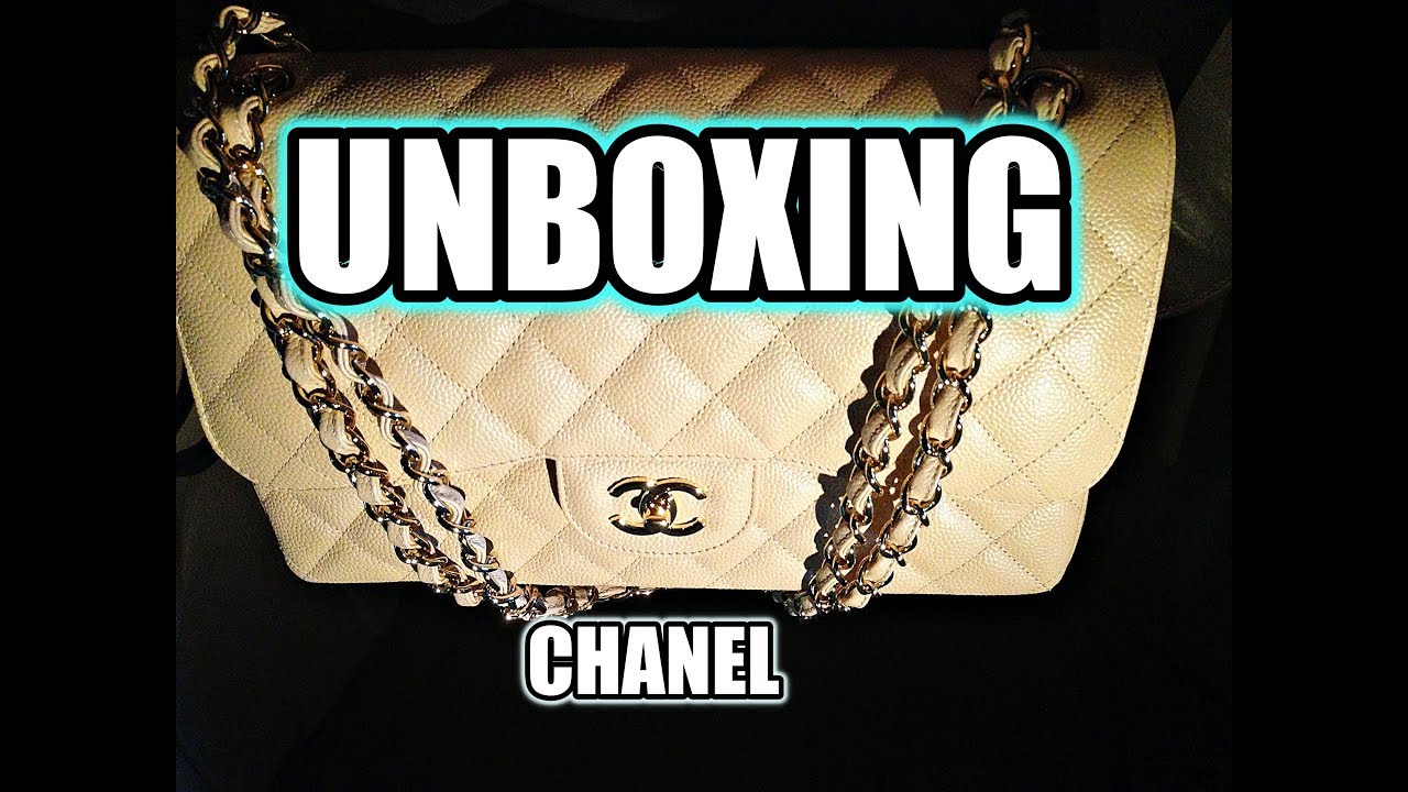 Unboxing CHANEL Beige Classic Flap Jumbo Gold Hardware Caviar YouTube