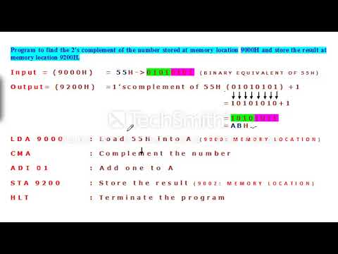 2's complement of an 8 bit number in 8085 microprocessor - YouTube