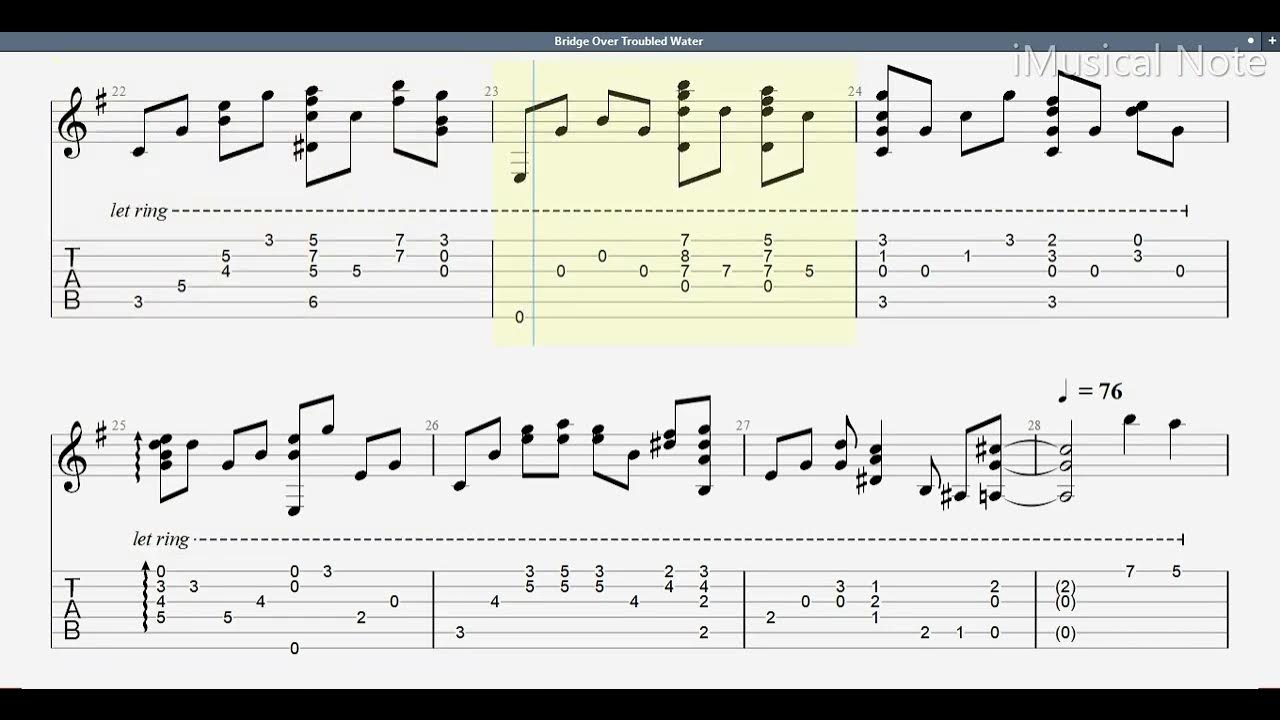 Guitar TAB Bridge Over Troubled Water Tutorial Sheet Lesson imn YouTube