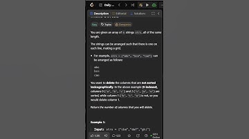 944. Delete Columns to Make Sorted | Editorial | Leetcode #coding #trending #coding #dsa #iteration