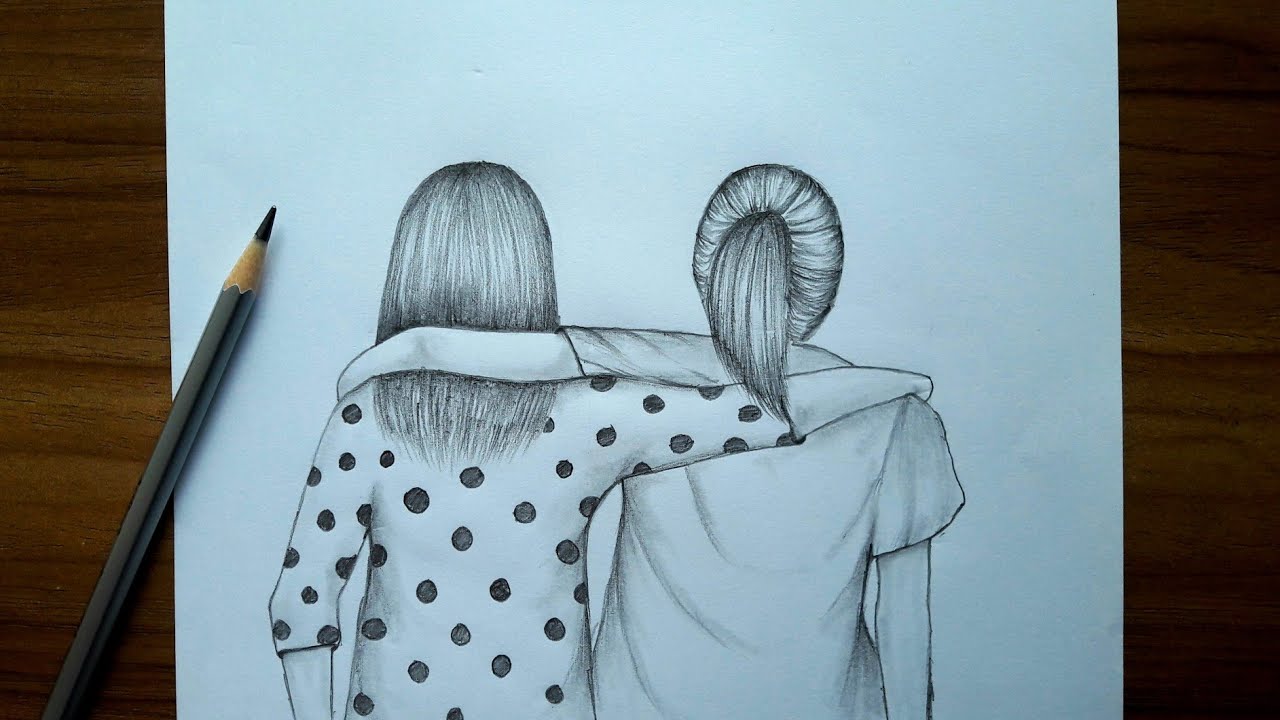 Friendship day pencil drawing step by step . Easy way to draw two best ...