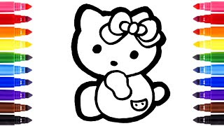 Hello Kitty Drawing and Coloring for Kids Toddlers | How to Draw a Cute Hello Kitty Step by Step
