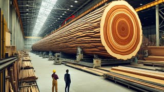 The giant wood factory operates at full capacity, cutting solid wood