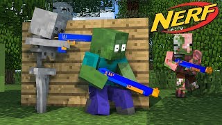 Monster School Nerf War Challenge - Minecraft Animation