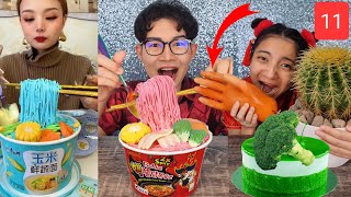 noodle cake, salmon head, edible hand, orange mochi #Mukbang #ASMR edible noodle cake:Kunti