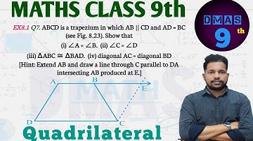 ABCD is a trapezium in which AB||CD and AD=BC Show that(i) ∠A=∠B(ii) ∠C=∠D (iii) ∆ABC≅∆BAD. Ex8.1 q7