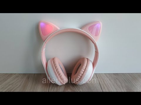 Наушники со светящимися ушками беспроводные Bluetooth Cat STN-28, розовые