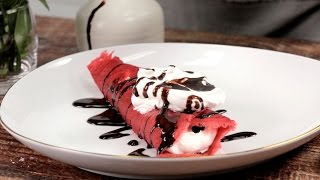 Once you've had a warm red velvet crepe filled with cream cheese
frosting, whipped cream, and chocolate sauce – you may never go back
to plain crepes. this s...