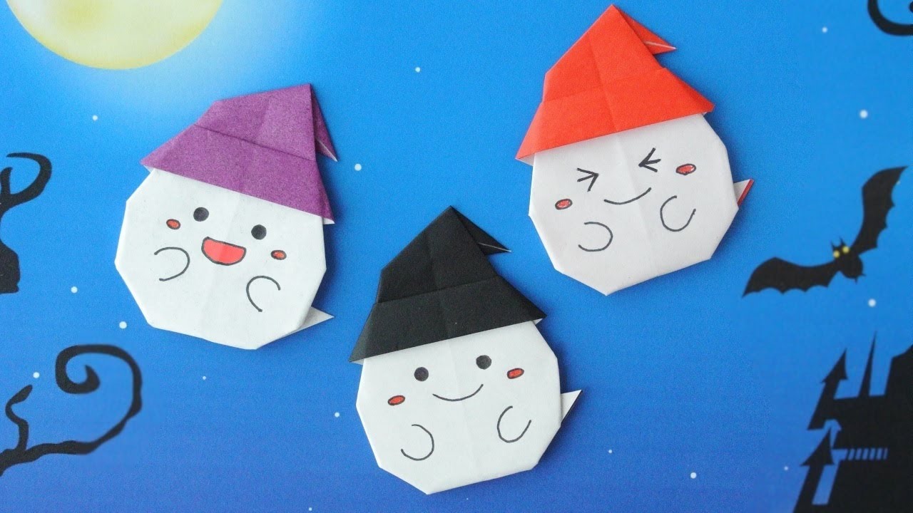 ハロウィン折り紙 1枚で簡単な帽子付きおばけの作り方 Halloween Origami Easy Ghost With Witch Hat Using Only 1 Paper Youtube