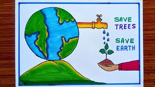 Save Tree Save Earth drawing/how to draw world environment day/World Nature Conservation day drawing