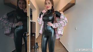 Pairadize Clic Long Sleeve Leather Catsuit Turned Into Casual Outfit With Platform Sneakers