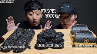 BLACK FOODS??? for real??? | Cheesecake, Squid Rings, Cream Puff | MUKBANG, EATING SOUNDS