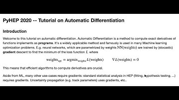 PyHEP 2020 Tutorial on Automatic Differentiation