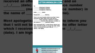 Letter for Declining the Job Offer Due to Personal Reasons