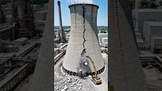 💥Giant Cooling Tower Demolition!Excavator vs Mega Structure😱🏗️#shortsfeed #shorts #globalshorts