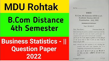 MDU B.com Distance 4th Semester Question Paper |Mdu Business Statics Question | B.Com Question Paper