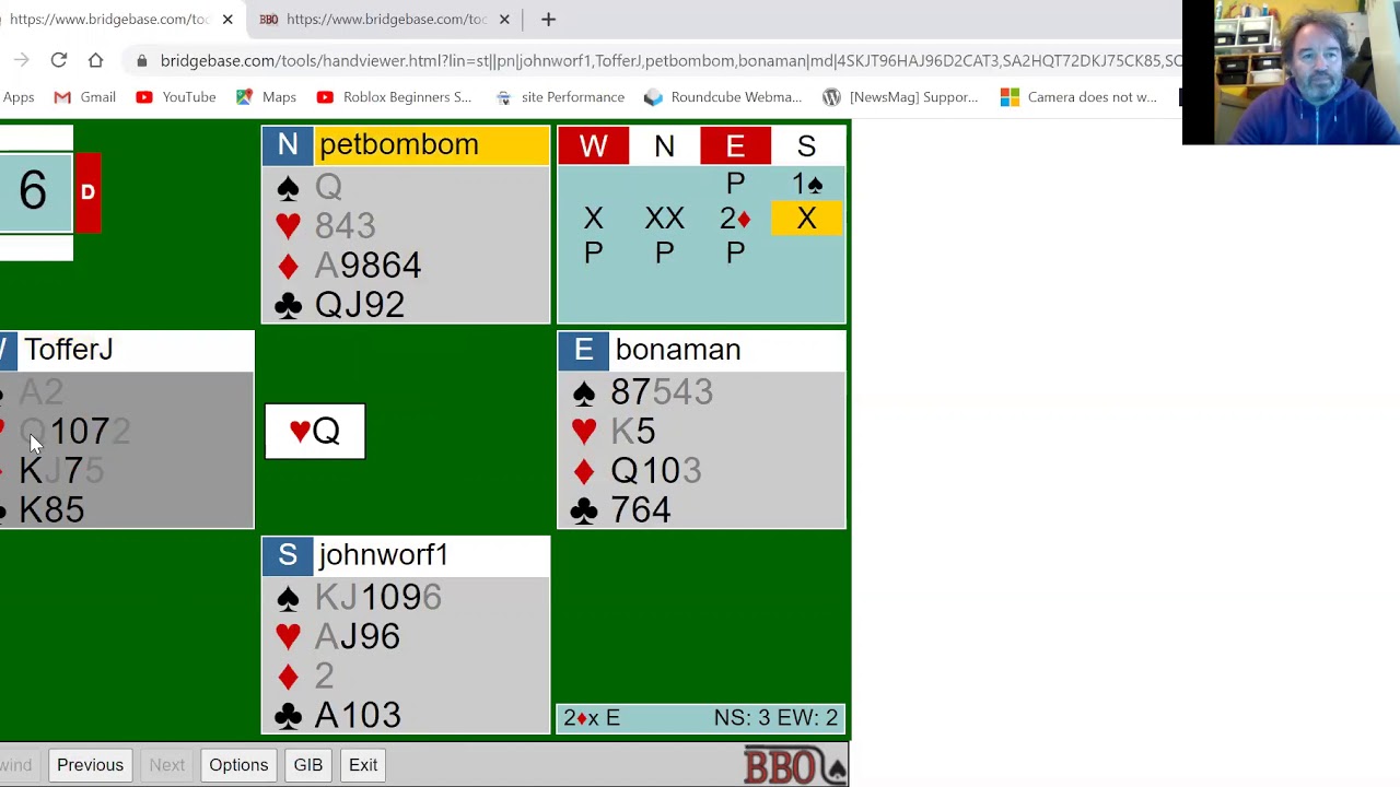 Analysis of 2 diamonds doubled using handviewer