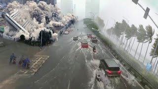 FEAR from Storm! Rooftops break, trees fall. Makassar, Sulawesi, Indonesia