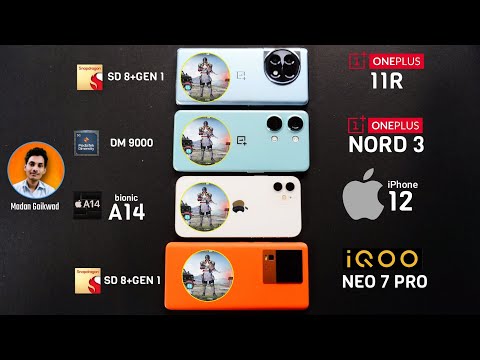 IQOO Neo 7 Pro vs iPhone 12 vs OnePlus Nord 3 vs OnePlus 11R Pubg Test 