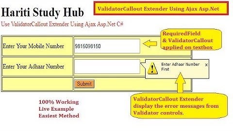 Validator Callout Extender in Asp.Net Using Ajax Toolkit C# | Hindi | Free Online Learning Classes