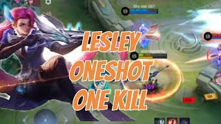 lesley one shot one kill,lesley gamplay 2024 #lesleybuildtersakit #lesleymontage #mlbbcreatorcamp