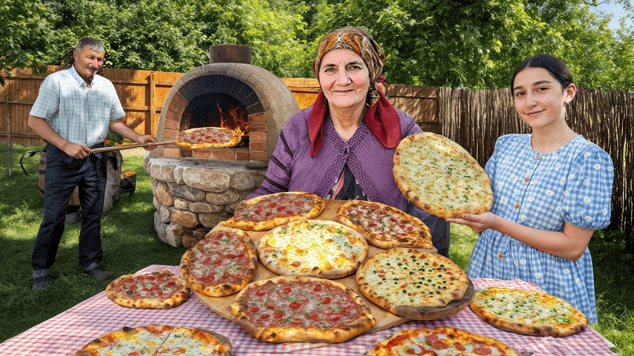 Crispy Pide with Juicy Meat and Melting Cheese in the Village Kitchen
