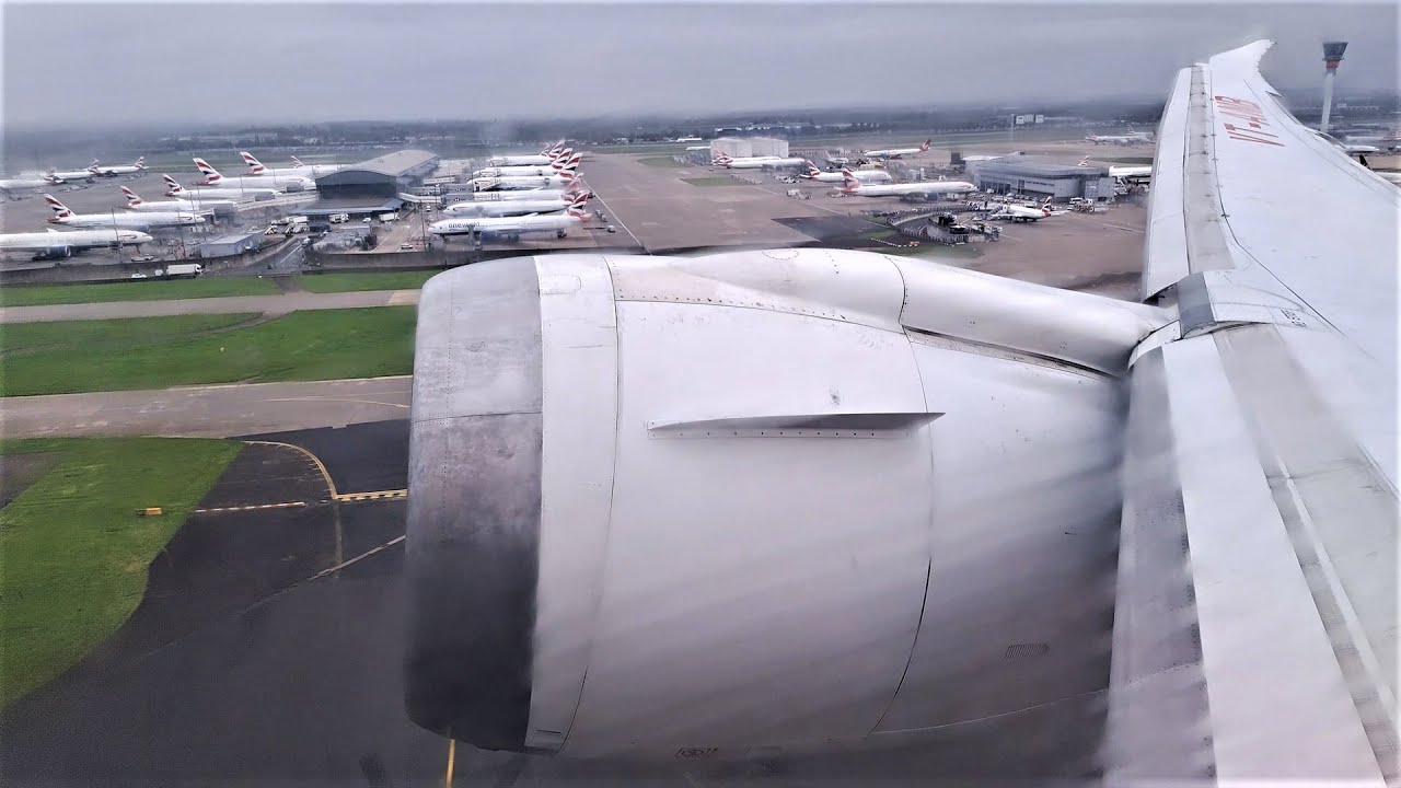 Air India Dreamliner 787 VT-ANB departing in rain from London Heathrow