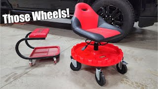 Rolling Mechanic Seat with 5' Swivel Casters = Stability