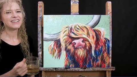 How to Paint Abstract COLORFUL HIGHLAND COW with Acrylic - Paint & Sip - Step by Step Tutorial
