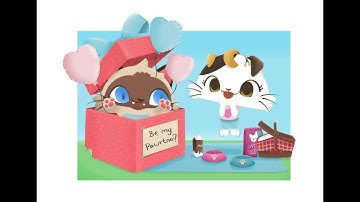 Valentine’s Day Cats | Cats Speed Paint Time Lapse | Relaxing Digital Art