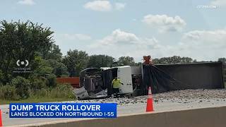 Dump truck rollover crash closes lanes on I-55
