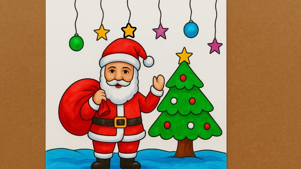 Merry Christmas Drawing Easy,Santa Claus Drawing, Christmas Tree Drawing, Merry Christmas Poster