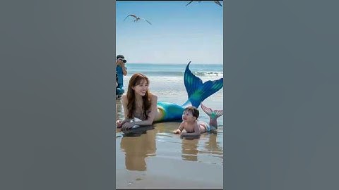Korean Mermaid and Baby Mermaid on the Beach. #mermaid #mermaidlove #shortsfeed #tiktok #trend