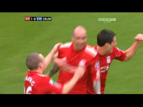 Raul Meireles First Goal for Liverpool vs. Everton